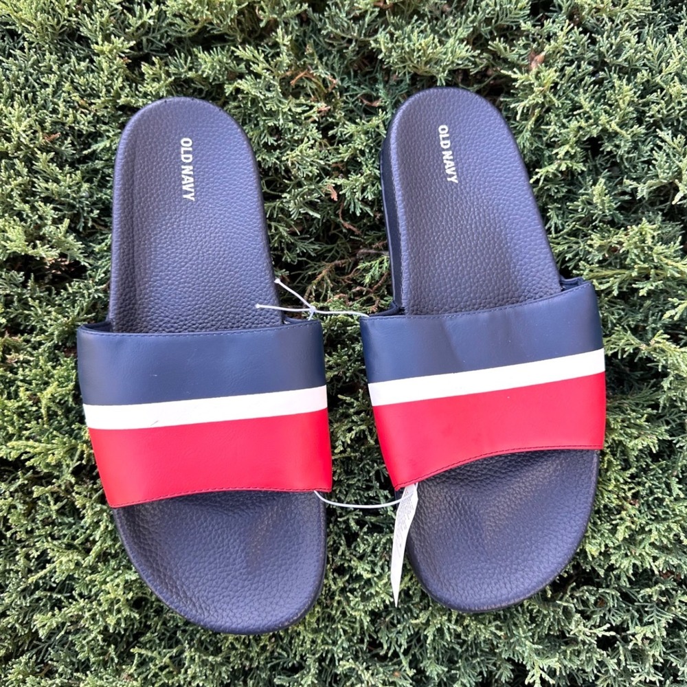 Old Navy Men's Colorblock Slide Sandals Size 12-13 Navy Blue Red White NWT